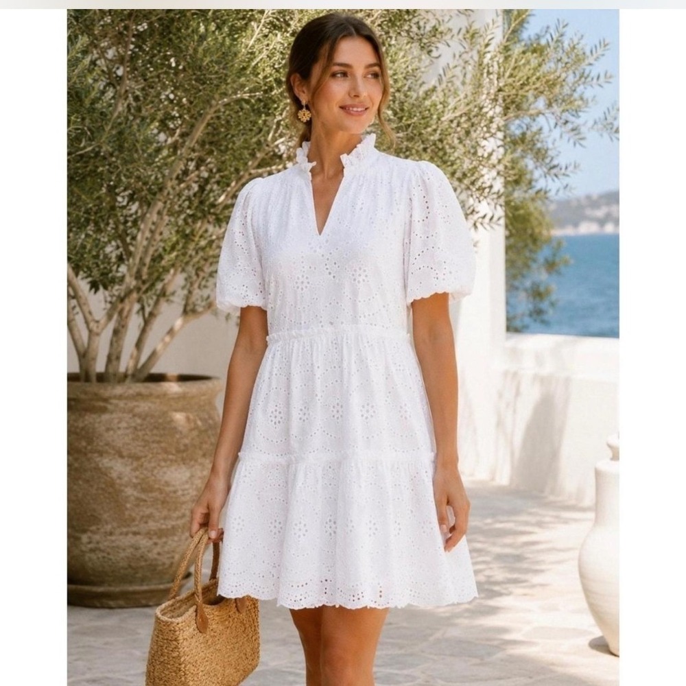 Tuckernuck X Cameran Eubanks size XS White Eyelet Palmer Dress puffed sleeve
